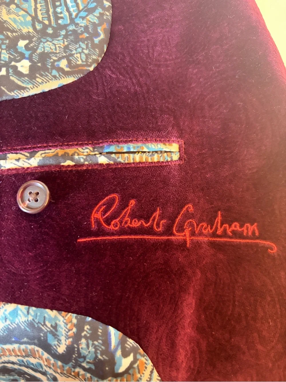 Robert Graham 48 Plum Burgundy Velvet Men’s Blazer Smoking Jacket Coat